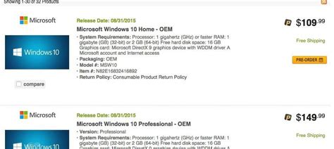 Windows 10 Oem Pricing And Release Date Spotted On Newegg Slashgear