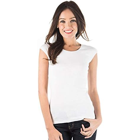 Zhajh Womens Basic Cotton Spandex Scoopneck Cap Sleeve Tee T Shirt