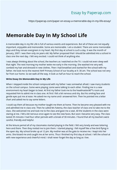 Memorable Day In My School Life Narrative And College Essay Example