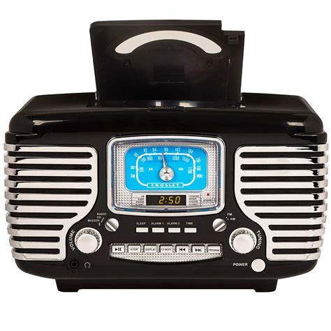 Crosley Cr612 Bk Black Corsair Retro Amfm Radio Dual Alarm Clock Cd