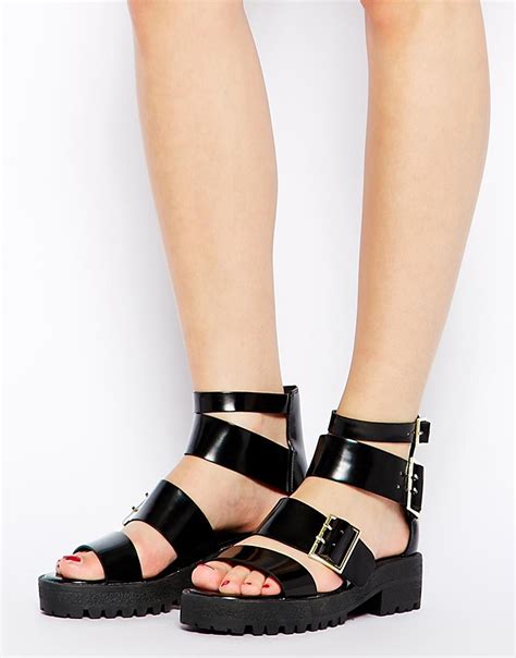 asos freetown chunky flat sandals in black lyst