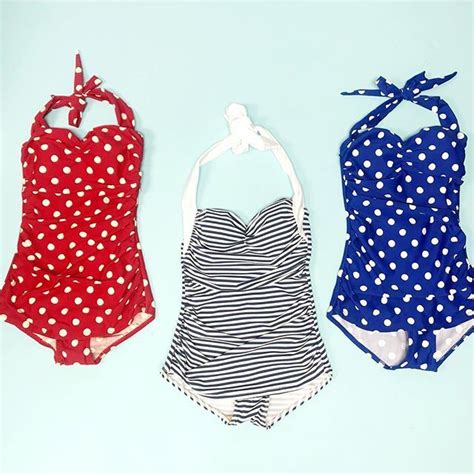 Nautical Inspired Swimwear Polka Dots Sailor Stripes Navy Red