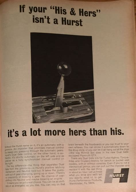 1967 Hurst Ad For His And Hers Automatic Hurst Shifter Old Ads Car