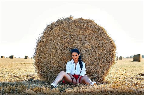 hiding in the hay female models cowgirl ranch outdoors women hay bales hd wallpaper