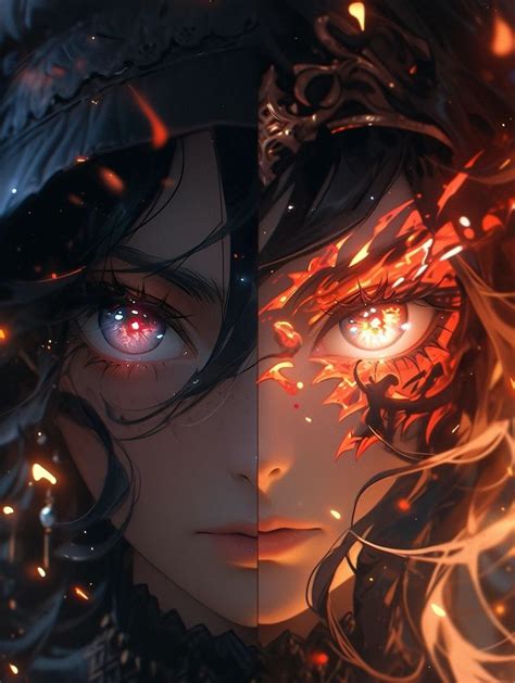 Two Anime Characters With Red Eyes And Black Hair