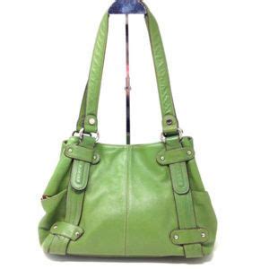 Tignanello Green Pebbled Leather Shoulder Handbag Handbag Leather