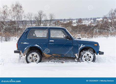 Blue Russian Off Road Car Lada Niva 4x4 Vaz 2121 21214 Parked On The