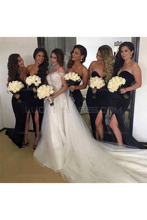 Elegant, sophisticated, and creating the most sleek of silhouettes black is the trusty shade we ladies have long turned to for special occasions. Long Black Side Slit Wedding Guest Dresses Bridesmaid ...