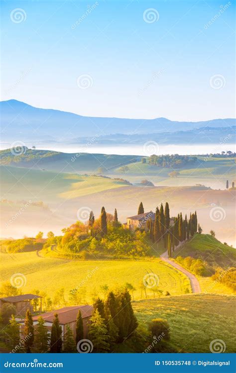 Beautiful Sunrise View In Orcia Valley Tuscany Italy Editorial Stock