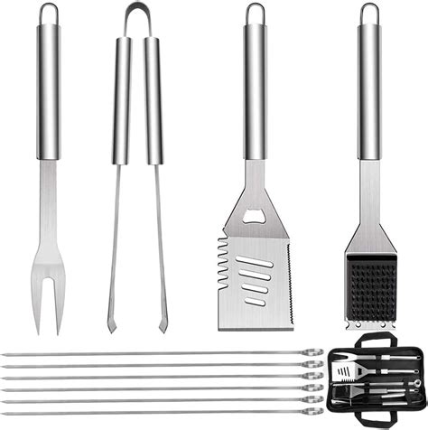qh7 10 pack bbq barbecue tool set stainless steel outdoor barbecue grill utensils set with