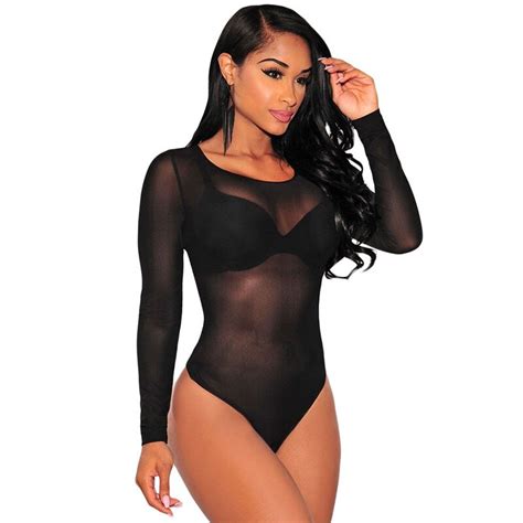 2017 Fashion New Sexy Bodysuit For Women One Piece Long Sleeve Sheer