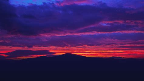 Wallpaper Beautiful Sunset Red Sky Clouds Mountains