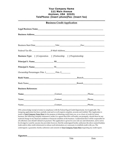 Credit Application Form - download free documents for PDF, Word and Excel