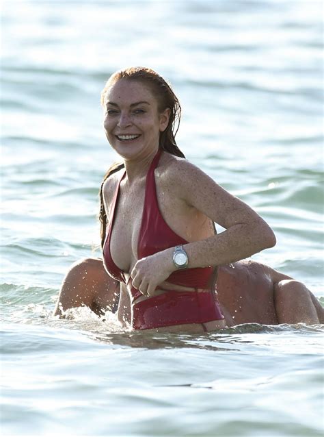 Lindsay Lohan In Swimsuit With Some Frinds At A Beach In Mykonos 07042016 Hawtcelebs