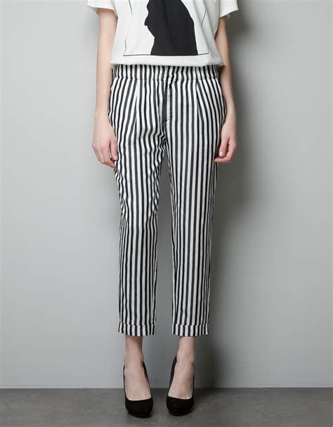 Zara Pleated Striped Trousers In White Lyst
