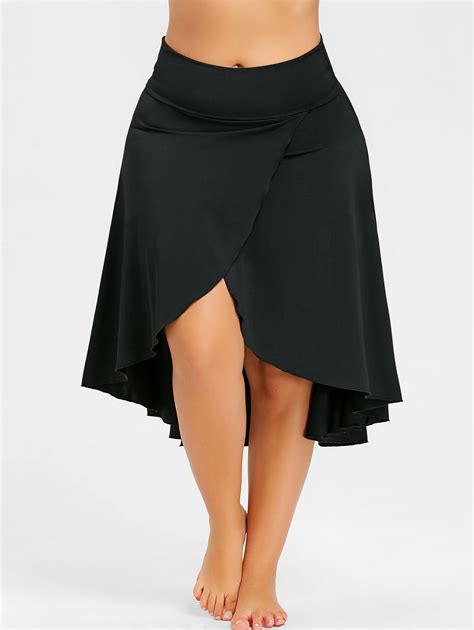 Gamiss Women Fashion Asymmetrical Plus Size 5xl Split High Low Skirt High Elastic Waist Spring