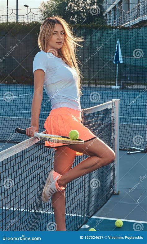 Portrait Of Beautiful Tennis Player At Court Stock Image Image Of