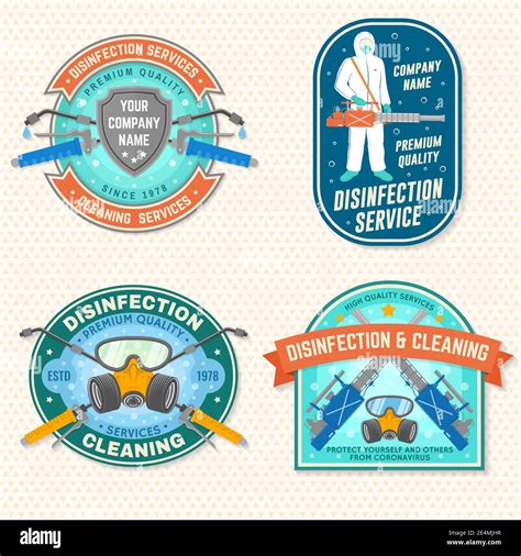 Set Of Disinfection And Cleaning Services Patch Logo Emblem Vector