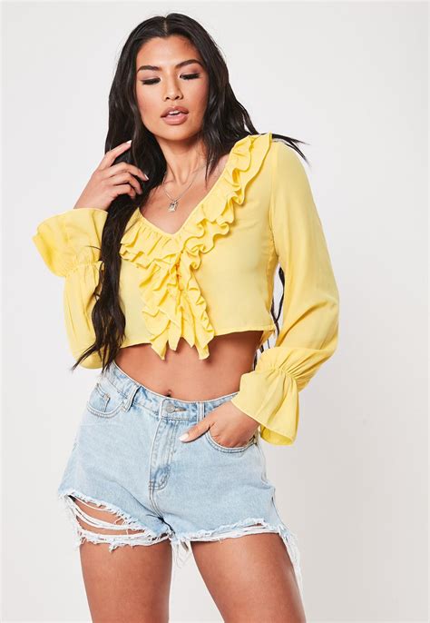 Yellow Ruffle Front Cropped Blouse Missguided