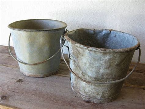 Vintage Galvanized Buckets ~ Set Of 2 ~ Rustic Bucket ~ Vintage Metal