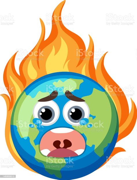 Earth With Facial Expression On Fire From Global Warming Stock