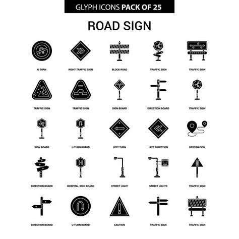 Highway Road Sign Vector Design Images Road Sign Glyph Vector Icon Set