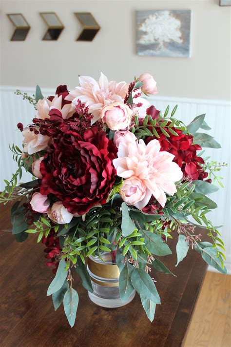 Order wedding bouquet online from our website. Burgundy Dahlia & Blush Peony Cascade Silk Wedding Bouquet ...