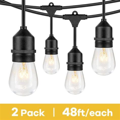 48 Ft 2 Packs Outdoor String Lights With Waterproof 11w Edison 2700k