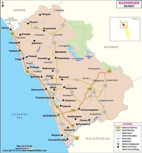 Kozhikode District Map Showing Major Roads District Boundaries