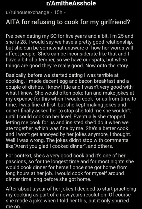 am i the asshole on twitter aita for refusing to cook for my girlfriend