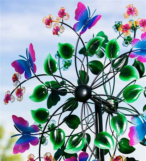 Butterfly And Flowers Metal Wind Spinner Metal Wind Spinners Wind