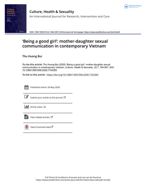 Pdf ‘being A Good Girl’ Mother Daughter Sexual Communication In Contemporary Vietnam