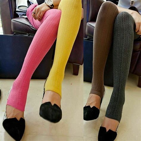 tights winter warm socks stretch pantyhose cable knit footed stockings women ebay