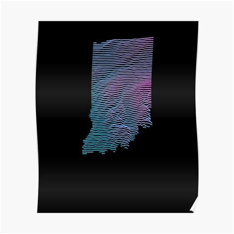 Indiana Elevation Map Retro Synthwave Poster By Cstats Redbubble
