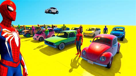 El Hombre Ara A En Carros De Carreras De Colores Vs Superheroes Gta V Youtube