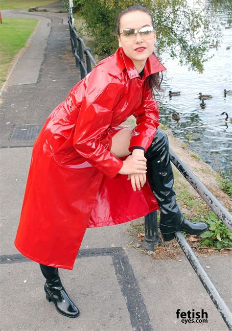 Red Raincoat Red Raincoat Vinyl Raincoat Leather Coat Red Leather