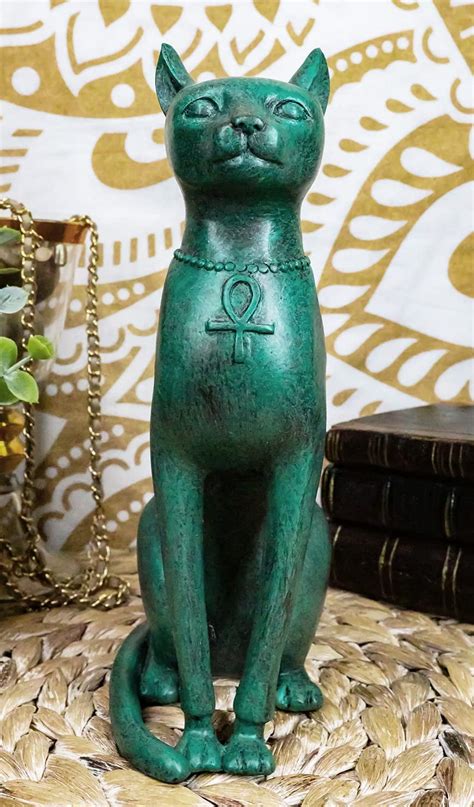 sculpture unique egyptian goddess bastet cat statue green heavy stone made in egypt figurines