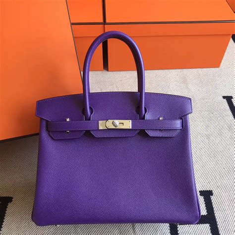 Elegant Hermes 9w Violet Epsom Leather Birkin Tote Bag 30cm Silver
