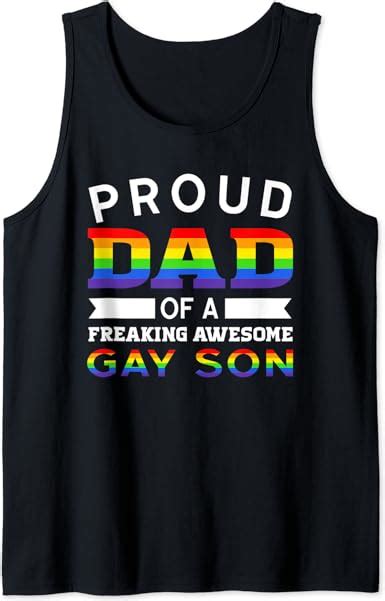 Mens Proud Dad Of A Freaking Awesome Gay Son Parent Lgbt Tank Top Amazon Co Uk Clothing