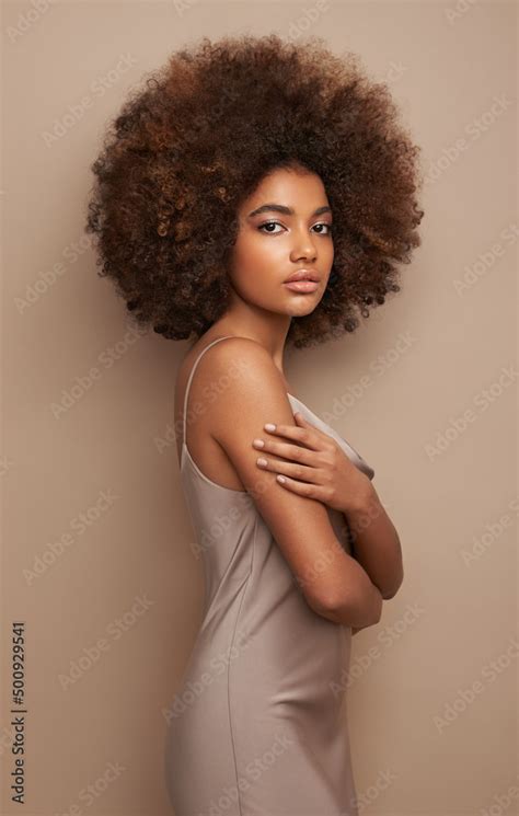 Beauty Portrait Of African American Girl With Afro Hair Beautiful