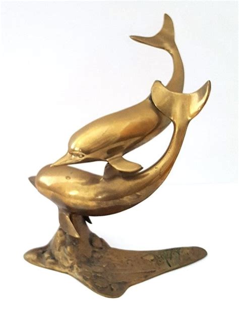 Pair Of Brass Dolphin Statues Beach Decor Midcentury Nautical Etsy