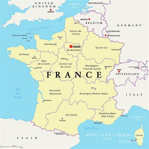France Political Map Regions Of Metropolitan France Digital Art By