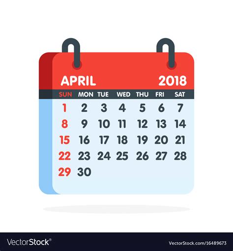 Calendar For 2018 Year Full Month Of April Icon Vector Image