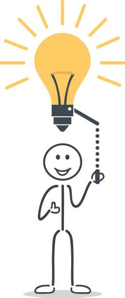Happy Male Stick Figure Light Bulbs And Lights Vector Graphic