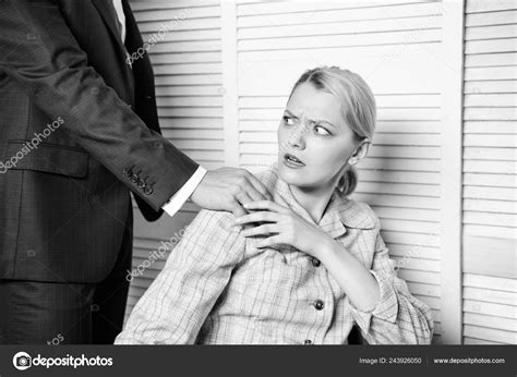 Businessman Sexually Harassing Female Colleague Person Putting Hand On