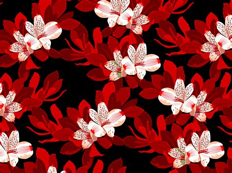 Floral Pattern Black And Red Seamless Vector Floral Pattern With