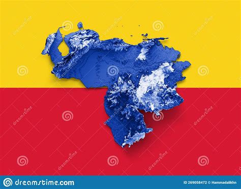 Venezuela Map With The Flag Colors Blue And Red Shaded Relief Map 3d