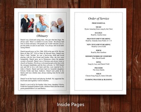 8 Page Classic Funeral Program Template For Men 8 Page Etsy