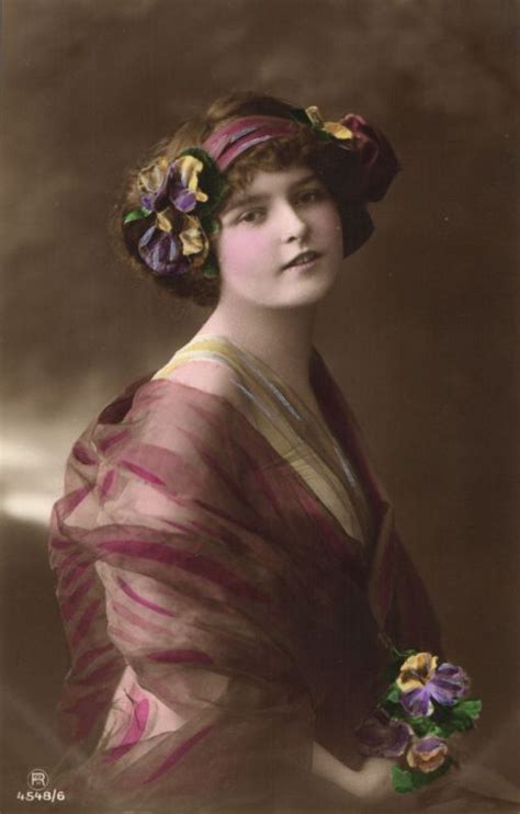 Edwardian Beauty Young Lady With Veil And Flowers Tinted Photo Postcard Image Favorites