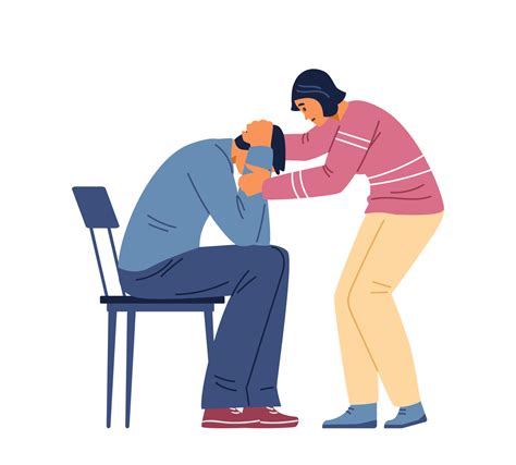 Woman Supporting And Comforting Crying Man Flat Vector Illustration